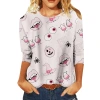 European and American Autumn and Winter Cross-border 2022 Women's Halloween printed pullover round Neck Mid-sleeved T-shirt Loose top 1688 details Picture